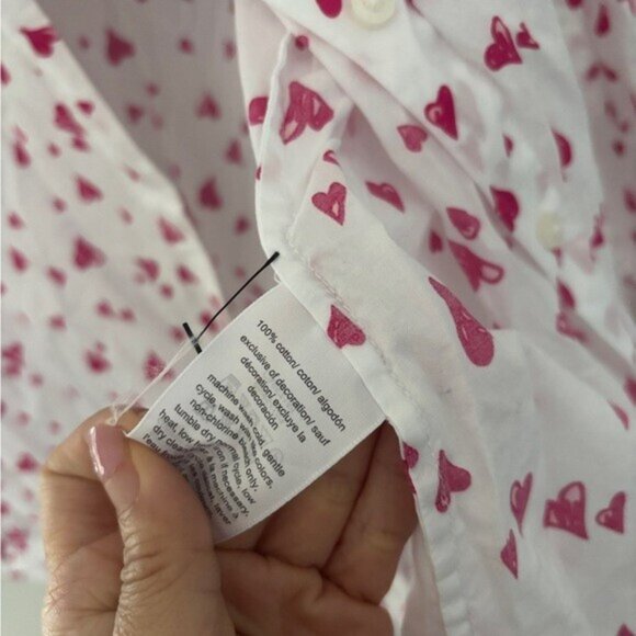 Tommy Hilfiger White Blouse – Red Heart Print Button-Up Shirt Size XL - Picture 5 of 6